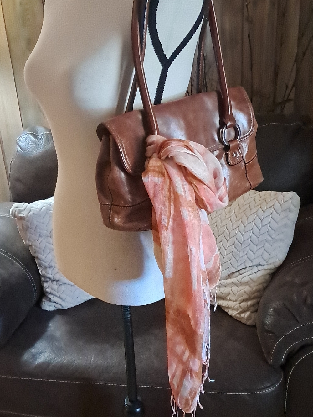 Talbots Blush and Cream Floral Lightweight Scarf with Fringe Silk Wool Cashmere - Picture 5 of 8